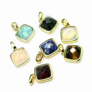 Natural Stone Faceted Pendant Only (Without Chain) Small Geometric Amazonite Lapis Lazuli Water Drop Triangle Pendants For DIY Jewelry Making