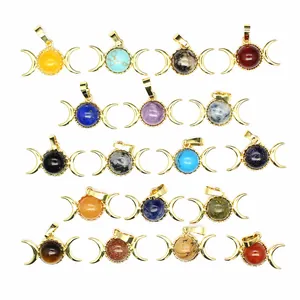 Collection of Triple Moon crystal pendants with various semi-precious stone cabochons