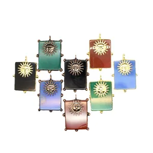 Pendentifs soleil en pierre d'agate naturelle bohème pour colliers, coloris variés