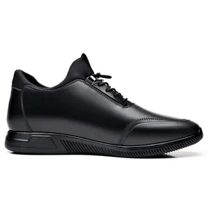 Profil latéral de chaussures décontractées en cuir noir pour hommes avec talon de 6cm