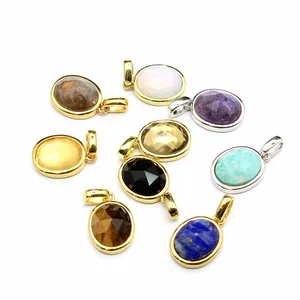 Collection of faceted oval natural gemstone pendants in gold and silver finishes