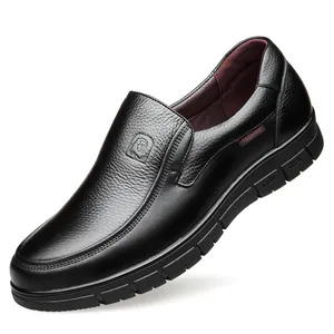 Herren Echtes Rindsleder Business-Casual Schuhe Rutschfest Wasserdicht Weiche Sohle Slipper Loafer Für Väter Ältere Herren