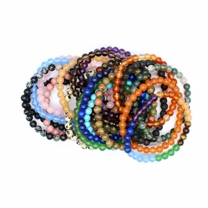 Group of natural stone beaded bracelets in various colors and 6mm bead sizes