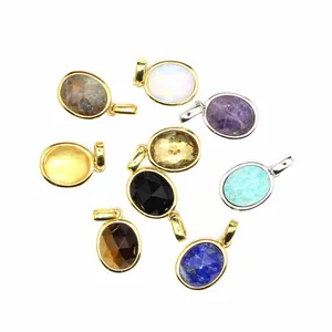 Assorted natural stone oval faceted pendants with elegant gold and silver metal bails