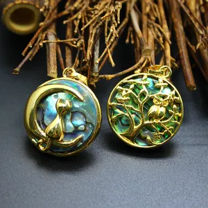 Natürliche Abalone-Muschel Anhänger Ohne Kette 24K Gold Galvanisiert Lebensbaum Katze Mond Eule Yoga Schmuck Für Damen