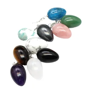 Natural stone egg crystal pendulum chain featuring multiple colorful egg-shaped pendants