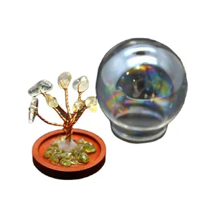 Handcrafted miniature natural stone Tree of Life ornament with a transparent glass dome cover