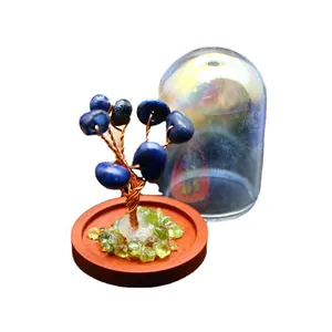 Handmade mini crystal tree of life with natural agate stones and a clear dust dome