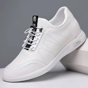 Chaussures en Cuir Véritable pour Hommes avec Hauteur Cachée Baskets Décontractées Respirantes Chaussures Blanches pour Hommes Rendez-vous