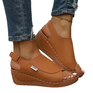 Stylish and lightweight brown wedge platform sandals with peep-toe design for women