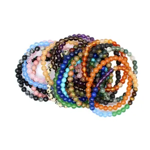 Assorted 6mm natural stone round bead bracelets for women in multiple vibrant colors