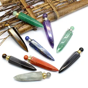 Natural Stone Perfume Bottle Pendant Amethyst Clear Quartz Rose Quartz Hexagonal Point Essential Oil Diffuser Vial Necklace
