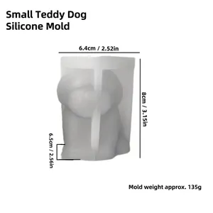Detailed dimension chart for small teddy dog silicone mold for DIY candle making