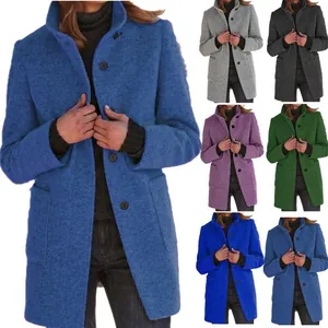 Collage of elegant women's mid-length wool coats in various colors and buttons