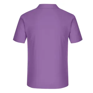 Back view of a purple short-sleeved cotton linen casual shirt for men showing collar