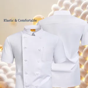 Professional short sleeve white chef jacket for restaurant, catering and hotel kitchens
