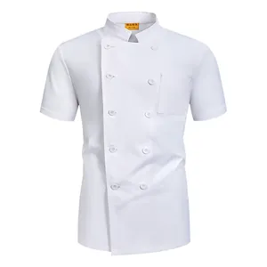 Breathable short-sleeved white chef jacket uniform for professional restaurant and kitchen