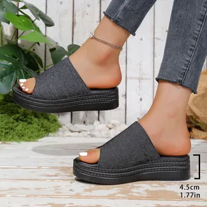 Women's casual denim fabric platform slides with 4.5cm thick sole summer sandals