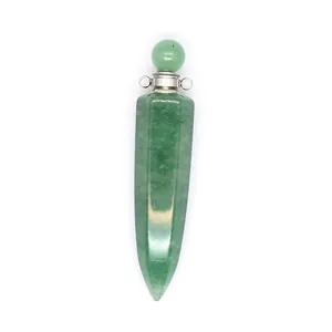 Close-up of green natural stone hexagonal cone aromatherapy perfume bottle pendant