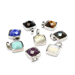 Group of small square faceted natural stone pendants with various semi-precious gems
