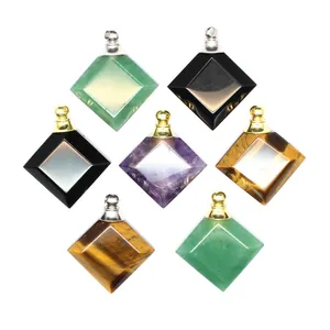Colgantes de botellas de perfume de piedra natural en forma de rombo, amatista