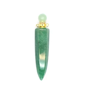 Minimalist natural green stone hexagonal cone essential oil perfume bottle charm