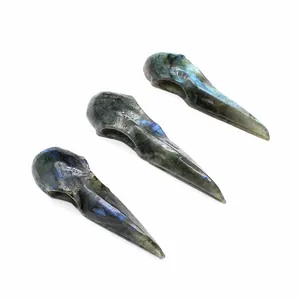 Natural Labradorite Carving Raven Skull Seahorse Moon Star Shape Ornament Gothic Halloween Decor Healing Crystal Meditation Stone