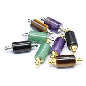 Assorted cylindrical natural stone aromatherapy essential oil bottle pendants with metal caps