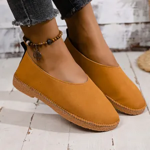 Women's Vintage Mori Style Slip-on Loafers Round Toe Flat Shoes With Hand-Stitched Details PU Leather Daily Casual Footwear
