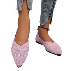 Breathable pink mesh pointed-toe flat shoes for women's comfortable daily wear