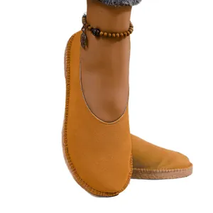 Retro soft suede round toe ballet flats for women in mustard yellow mori style footwear