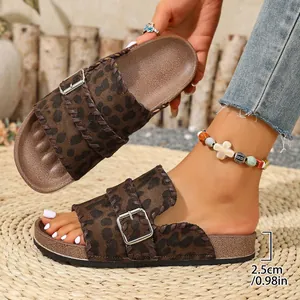 Side view detail of vintage leopard print sandals showing the 2.5cm platform heel height