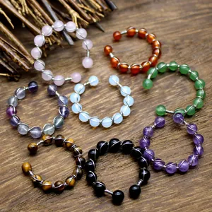 Naturstein Runde Perle Handgefertigt Drahtgewickelt Offener Ring Für Damen Herren Verstellbar Amethyst Rosenquarz Fingerring Schmuck