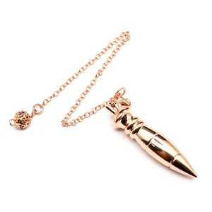 Pendolo professionale in ottone oro rosa per radiestesia con catena e perla filigrana.