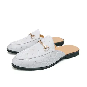 Men's silver quilted backless loafers with gold horsebit buckle detail British style shoes