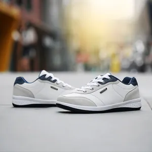 Stylish lightweight men's casual sneakers in white and grey synthetic leather finish
