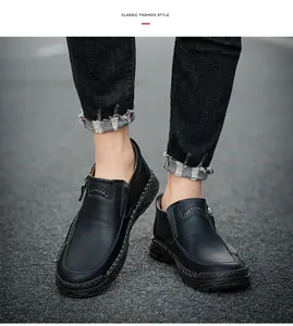 Zapatos casuales de cuero negro para hombre con cremallera lateral, estilo callejero
