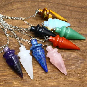 Natuursteen Kristal Pendel Ketting Voor Wichelroede Waarzeggerij Meditatie Amethist Rozenkwarts Zeshoekige Kegel Healing Sieraden
