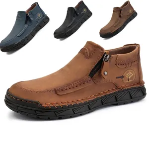 Botines Martin Informales para Hombre de Cuero PU para Exteriores Antideslizantes Suela Gruesa Zapatos Con Cremallera Lateral Moda Retro Calzado Masculino