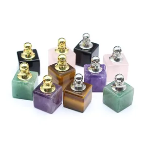 Pendentifs flacons d'huiles essentielles en pierre naturelle carrée multicolores