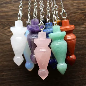 Naturstein Spiral Kegel Pendel Anhänger Halskette Heilkristall Dowsing Pendel Mit Legierungskette Für Unisex Schmuck