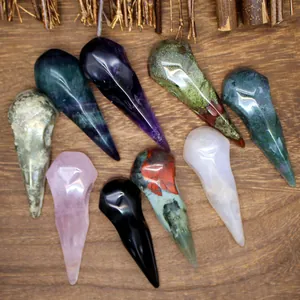 Natural Stone Hand Carved Bird Skull Figurine Crystal Raven Skull Decor For Halloween Art Sculpture Home Office Decoration Ornament