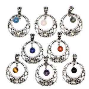 Detailed collection of natural stone moon pendants with antique silver hollow frames
