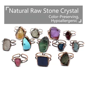 Anello Regolabile in Pietra Naturale Vintage Medievale da Donna Citrino Cianite Ametista Granato Gioielli Boho