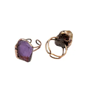 Anelli vintage stile medievale con ametista naturale e pietre di cristallo grezzo