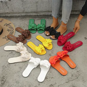 Ciabatte Basse da Donna con Fiocco Grande Moda Punta Quadrata in Pelle PU Pantofole Estive Casual Sandali da Spiaggia