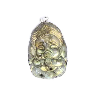 Carved natural Labradorite baby elephant pendant with flash stone labradorite charm