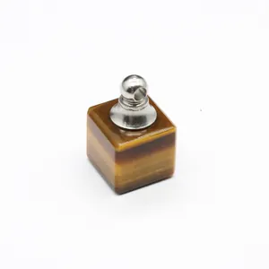 Pendentif flacon d'huile essentielle en œil de tigre avec bouchon en métal argenté