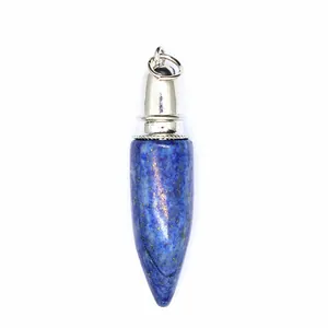 Detailed macro view of a natural blue lapis lazuli bullet shaped stone pendant