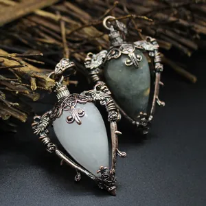 Medieval Vintage Natural Stone Water Drop Pendant Necklace Crystal Pendulum Jewelry For Women Men Witch Gothic Charm Accessories